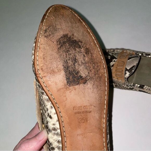 Miu Miu Prada Size 5 Python Flats Snakeskin Slip On Moccasin Pointed Toe Loafers - Picture 8 of 12
